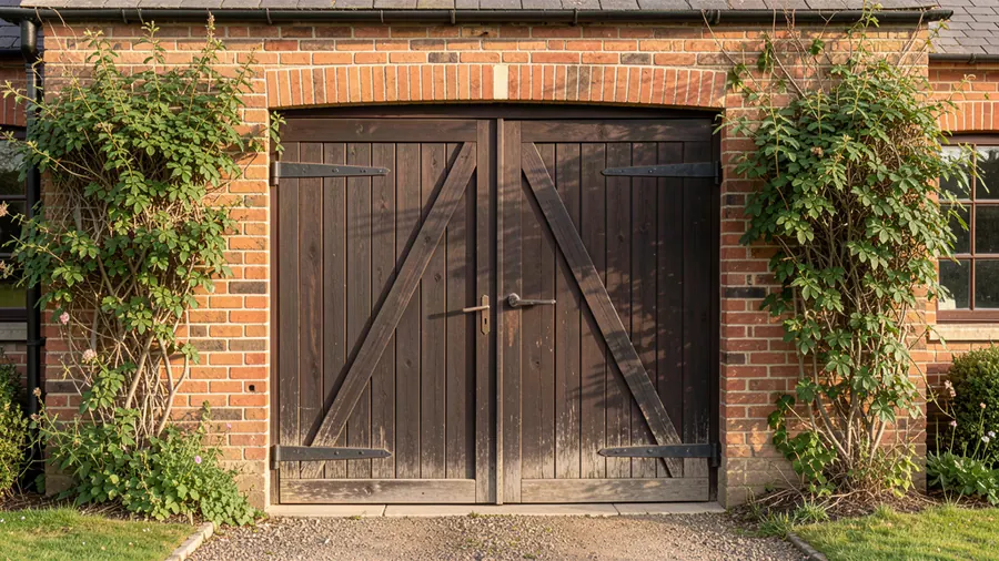 A timber up and over garage door on a Norwich home — the classic one-piece style
